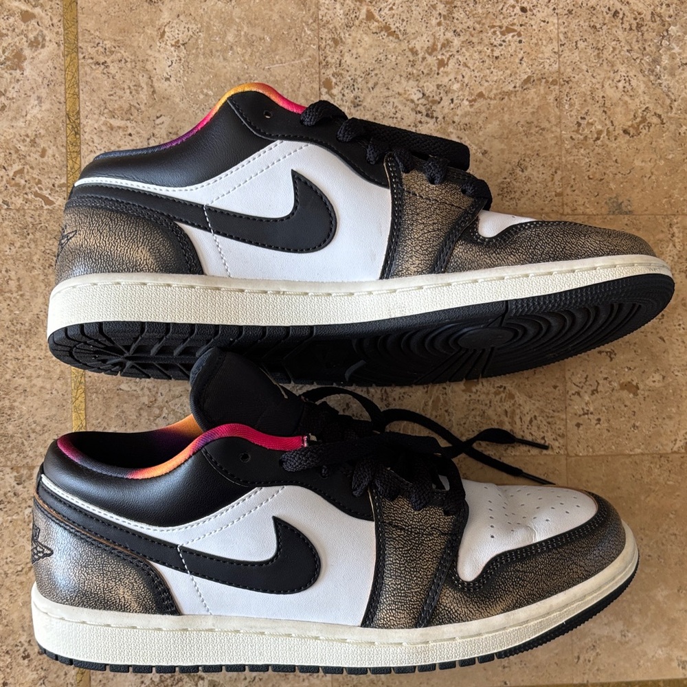 Nike Air Jordan Low Top Sneakers Black White with Sunset Gradient - Picture 3 of 5